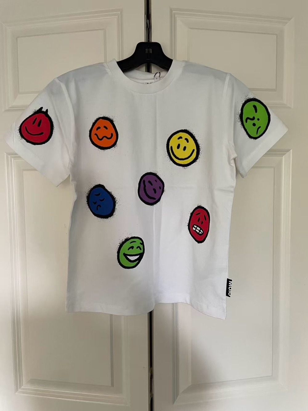 Molo White Short-Sleeve Tee with Multicolor Emoji Faces